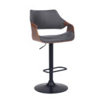 45 Inch Gray Faux Leather Adjustable Swivel Bar Stool