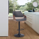 45 Inch Gray Faux Leather Adjustable Swivel Bar Stool