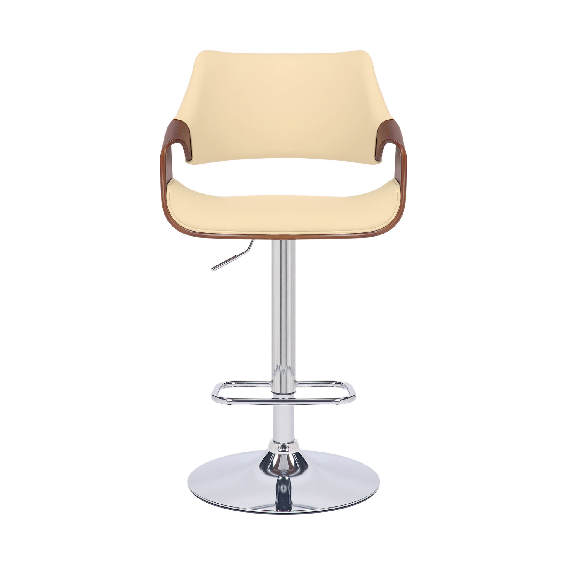 45 Inch Cream and Silver Adjustable Swivel Bar Stool with Footrest 2 45 Inch Cream and Silver Adjustable Swivel Bar Stool with Footrest - Image 2