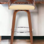30-Inch Cream and Brown Swivel Low Back Bar Stool
