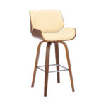 38 Inch Cream Faux Leather Swivel Counter Height Bar Stool