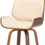 38 Inch Cream Faux Leather Swivel Counter Height Bar Stool