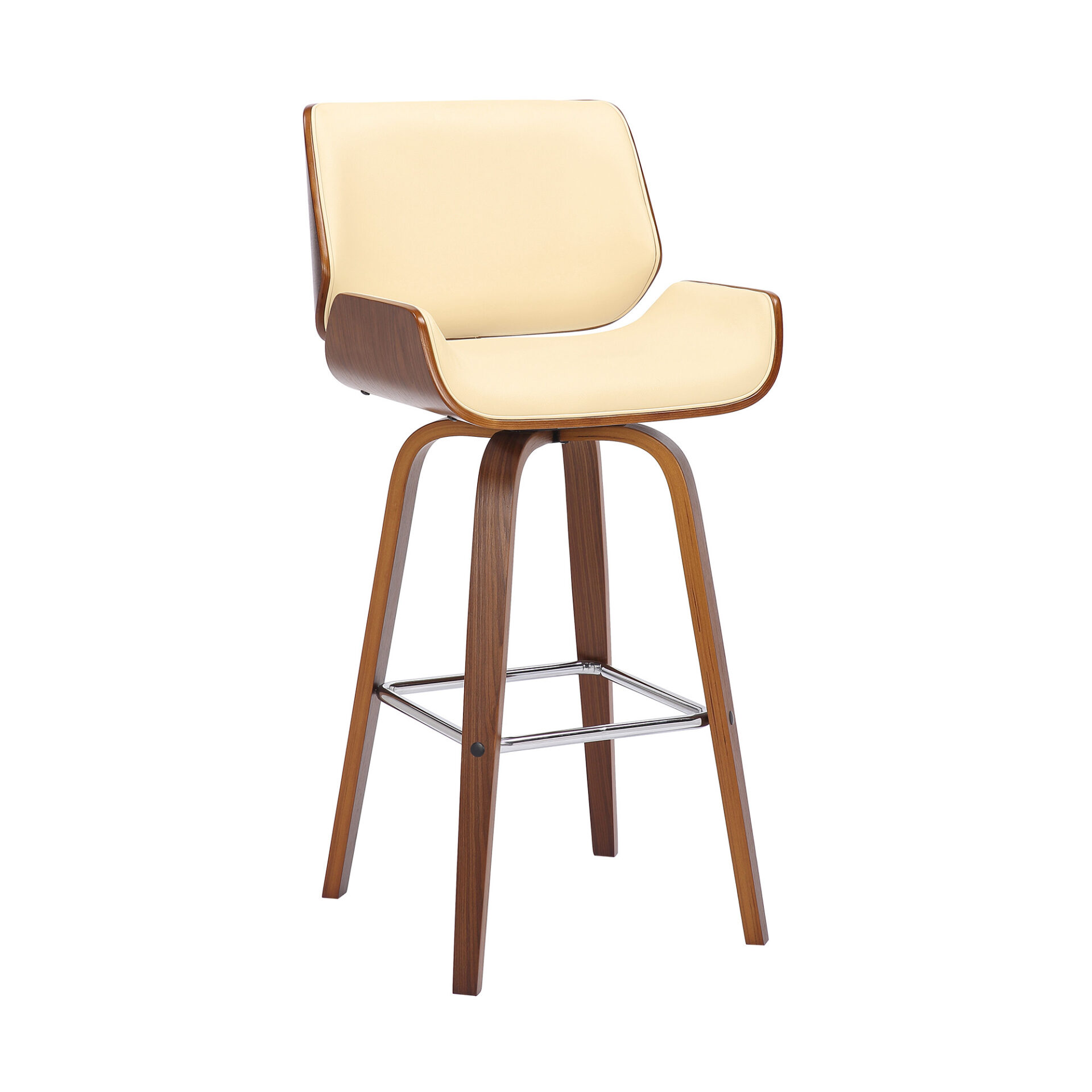 42" Cream Faux Leather and Walnut Swivel Bar Stool 1 42" Cream Faux Leather and Walnut Swivel Bar Stool