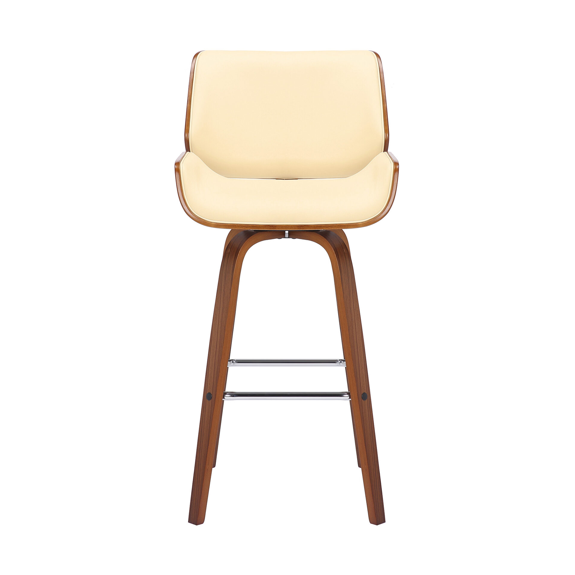 42" Cream Faux Leather and Walnut Swivel Bar Stool 3 42" Cream Faux Leather and Walnut Swivel Bar Stool - Image 3