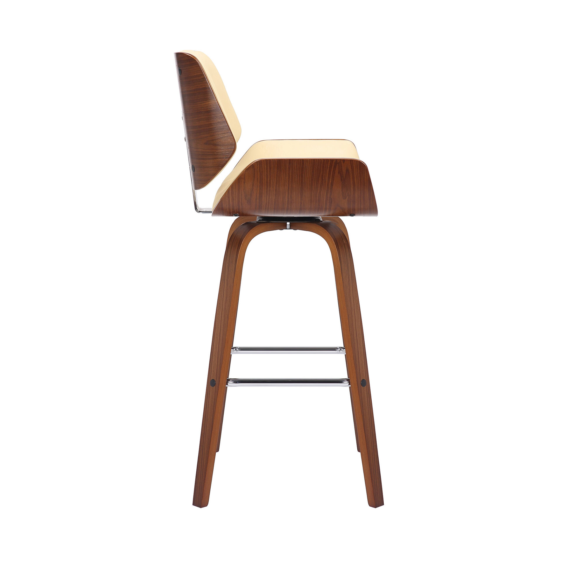 42" Cream Faux Leather and Walnut Swivel Bar Stool 4 42" Cream Faux Leather and Walnut Swivel Bar Stool - Image 4