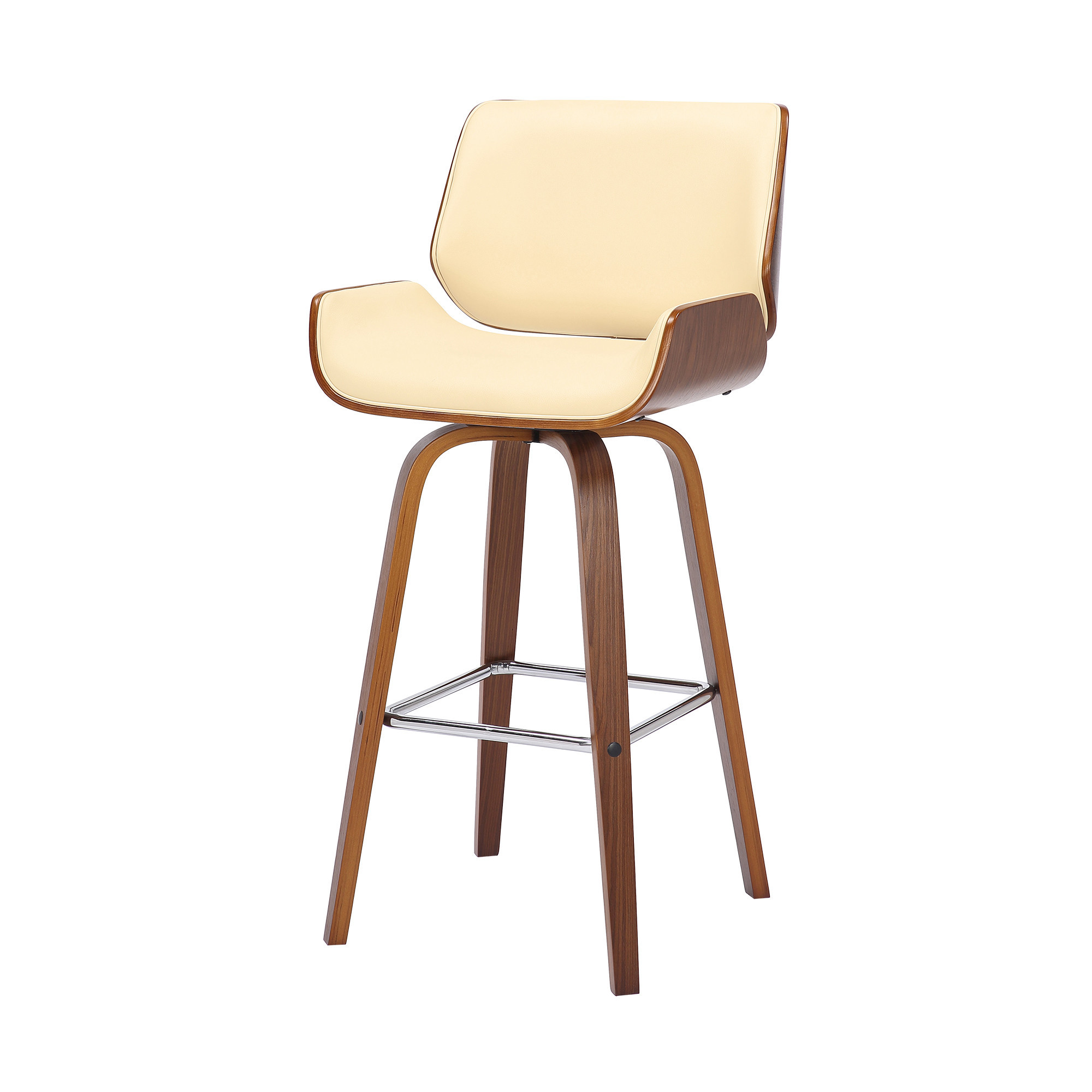 42" Cream Faux Leather and Walnut Swivel Bar Stool 7 42" Cream Faux Leather and Walnut Swivel Bar Stool - Image 7