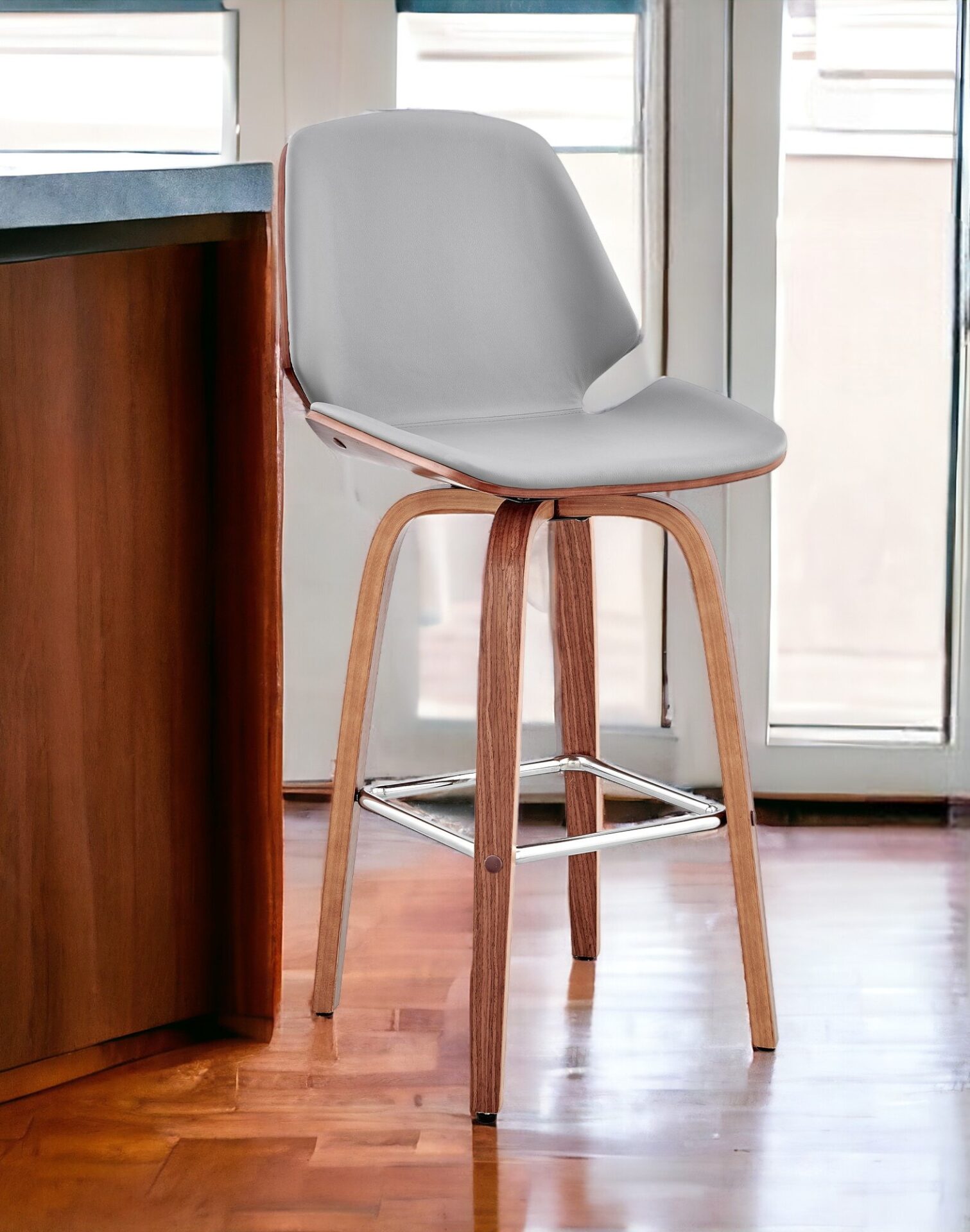 26 Inch Gray and Brown Swivel Counter Height Bar Stool 2 26 Inch Gray and Brown Swivel Counter Height Bar Stool - Image 2