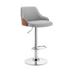 Adjustable Gray Faux Leather Swivel Bar Stool With Silver Base 11 Adjustable Gray Faux Leather Swivel Bar Stool With Silver Base