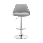 Adjustable Gray Faux Leather Swivel Bar Stool With Silver Base 12 Adjustable Gray Faux Leather Swivel Bar Stool With Silver Base