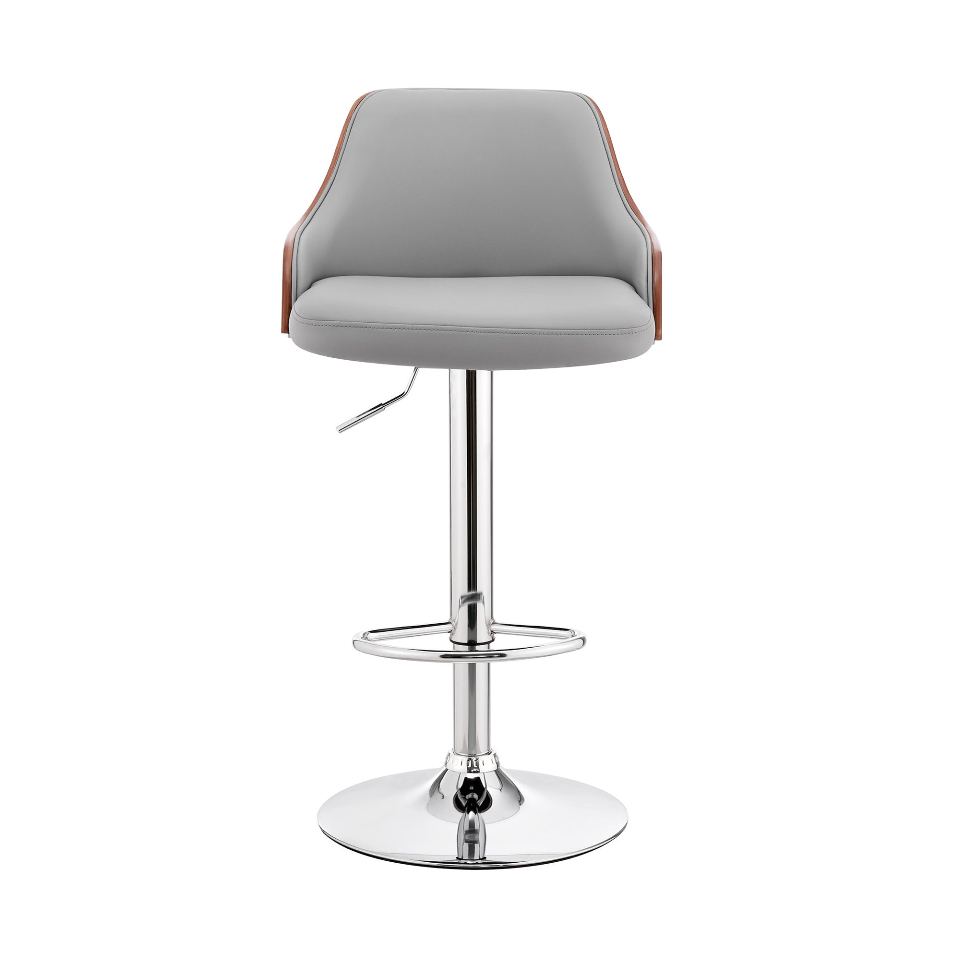 Adjustable Gray Faux Leather Swivel Bar Stool With Silver Base 3 Adjustable Gray Faux Leather Swivel Bar Stool With Silver Base - Image 3