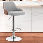 Adjustable Gray Faux Leather Swivel Bar Stool With Silver Base 10 Adjustable Gray Faux Leather Swivel Bar Stool With Silver Base