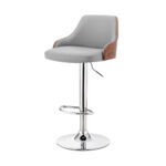 Adjustable Gray Faux Leather Swivel Bar Stool With Silver Base 17 Adjustable Gray Faux Leather Swivel Bar Stool With Silver Base