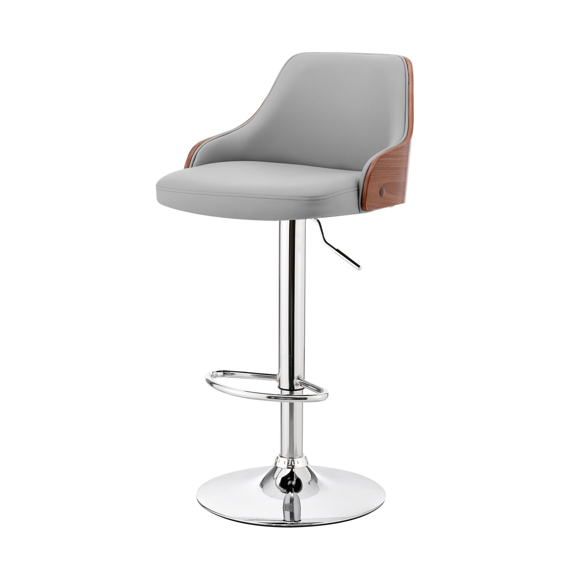 Adjustable Gray Faux Leather Swivel Bar Stool With Silver Base 8 Adjustable Gray Faux Leather Swivel Bar Stool With Silver Base - Image 8