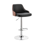 24 Inch Black Adjustable Swivel Bar Stool With Wood Back