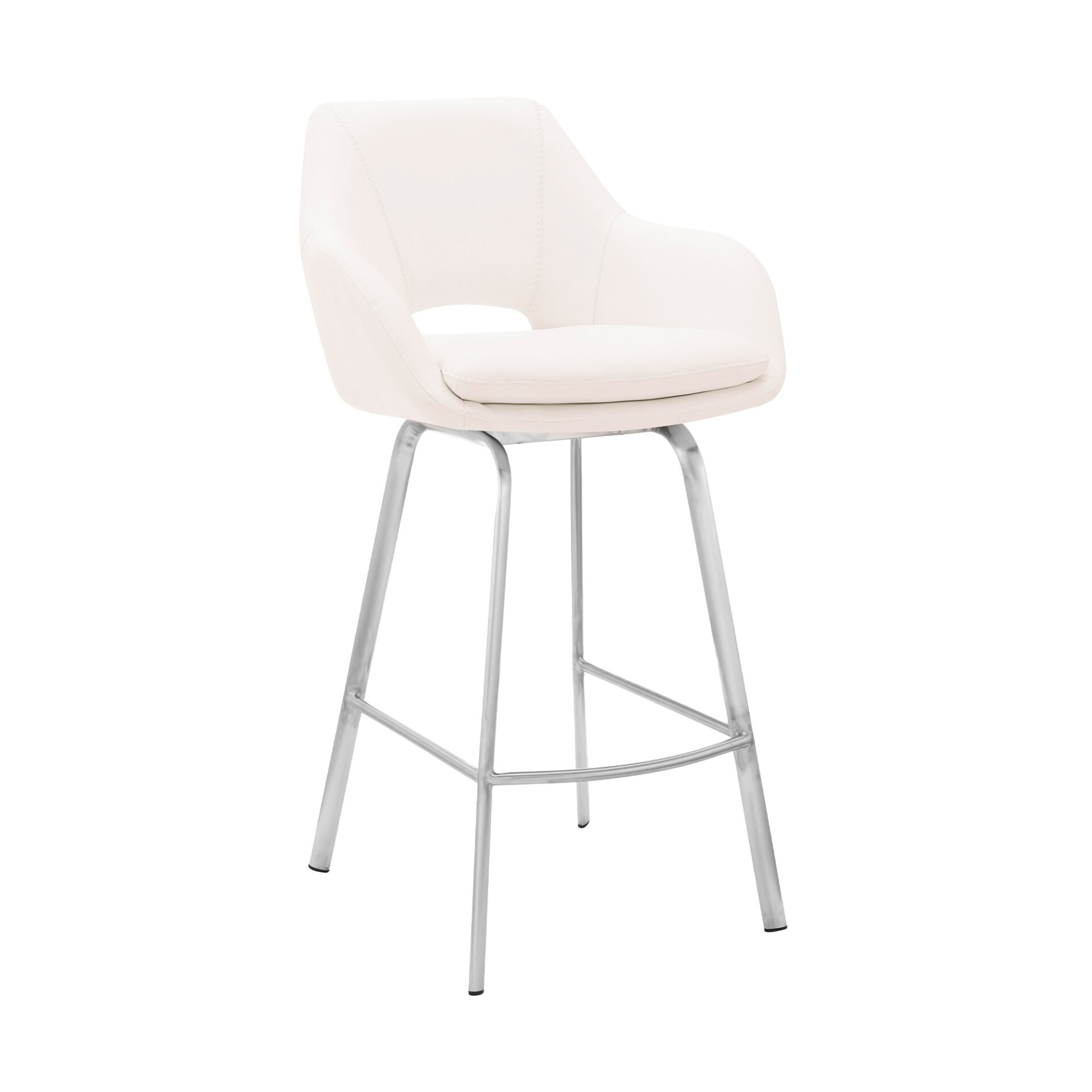 30 Inch White and Silver Swivel Bar Height Bar Stool 1 30 Inch White and Silver Swivel Bar Height Bar Stool