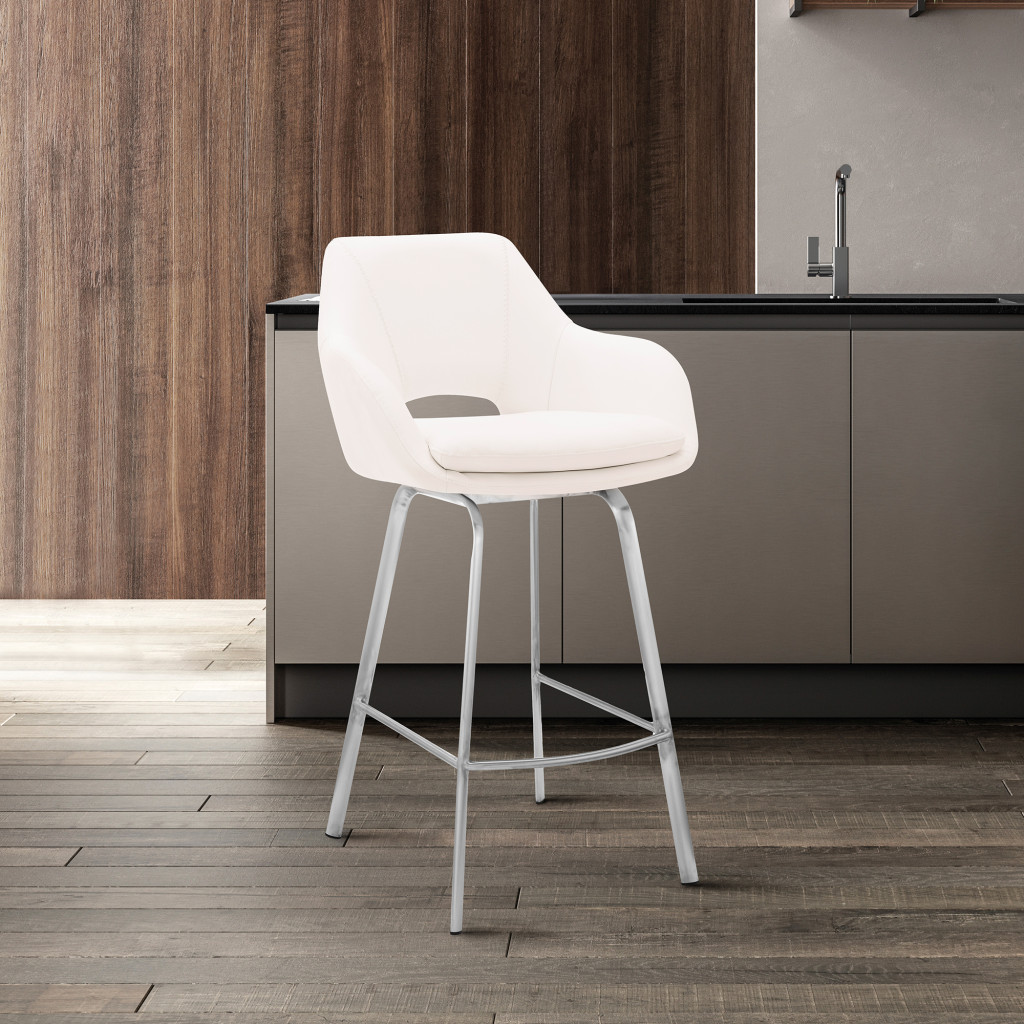 30 Inch White and Silver Swivel Bar Height Bar Stool 9 30 Inch White and Silver Swivel Bar Height Bar Stool - Image 9