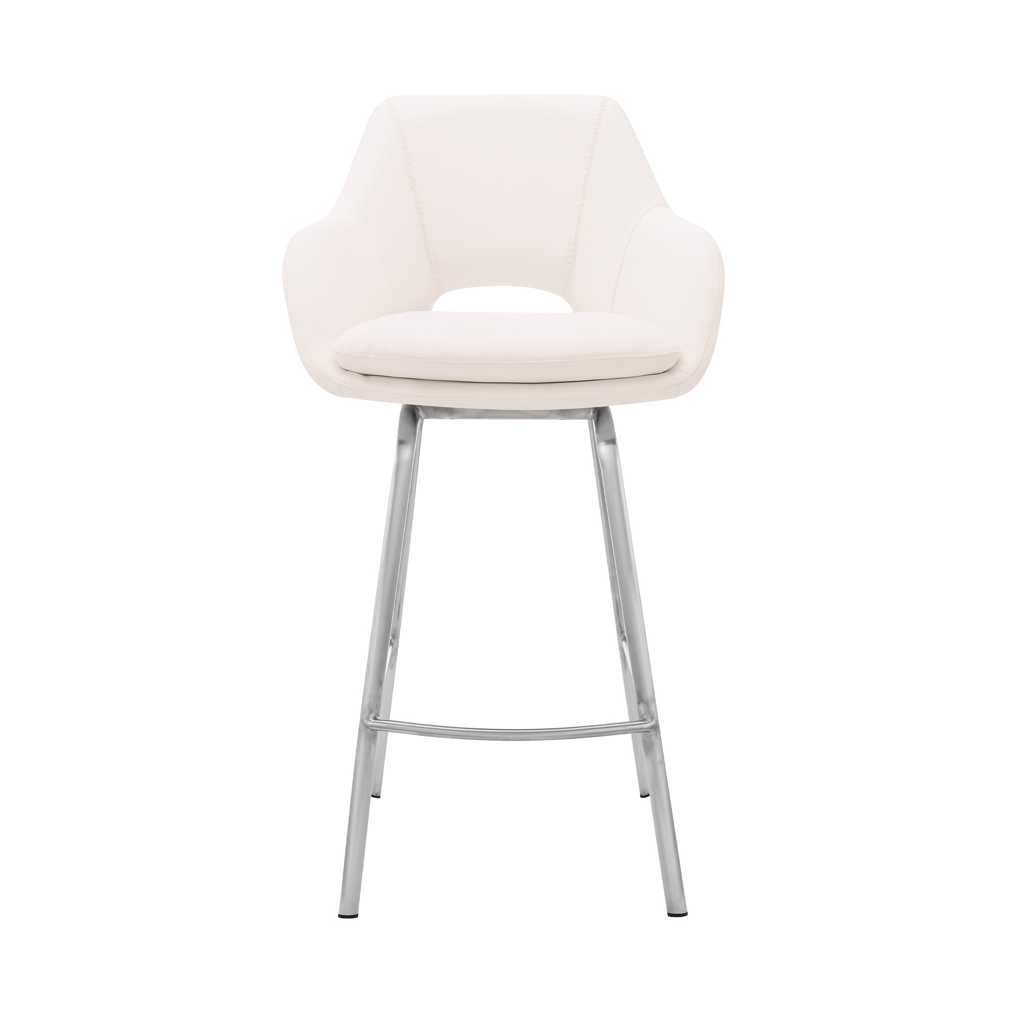 30 Inch White and Silver Swivel Bar Height Bar Stool 3 30 Inch White and Silver Swivel Bar Height Bar Stool - Image 3