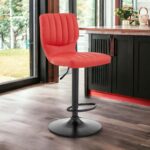 25 Inch Red and Black Adjustable Height Swivel Bar Stool