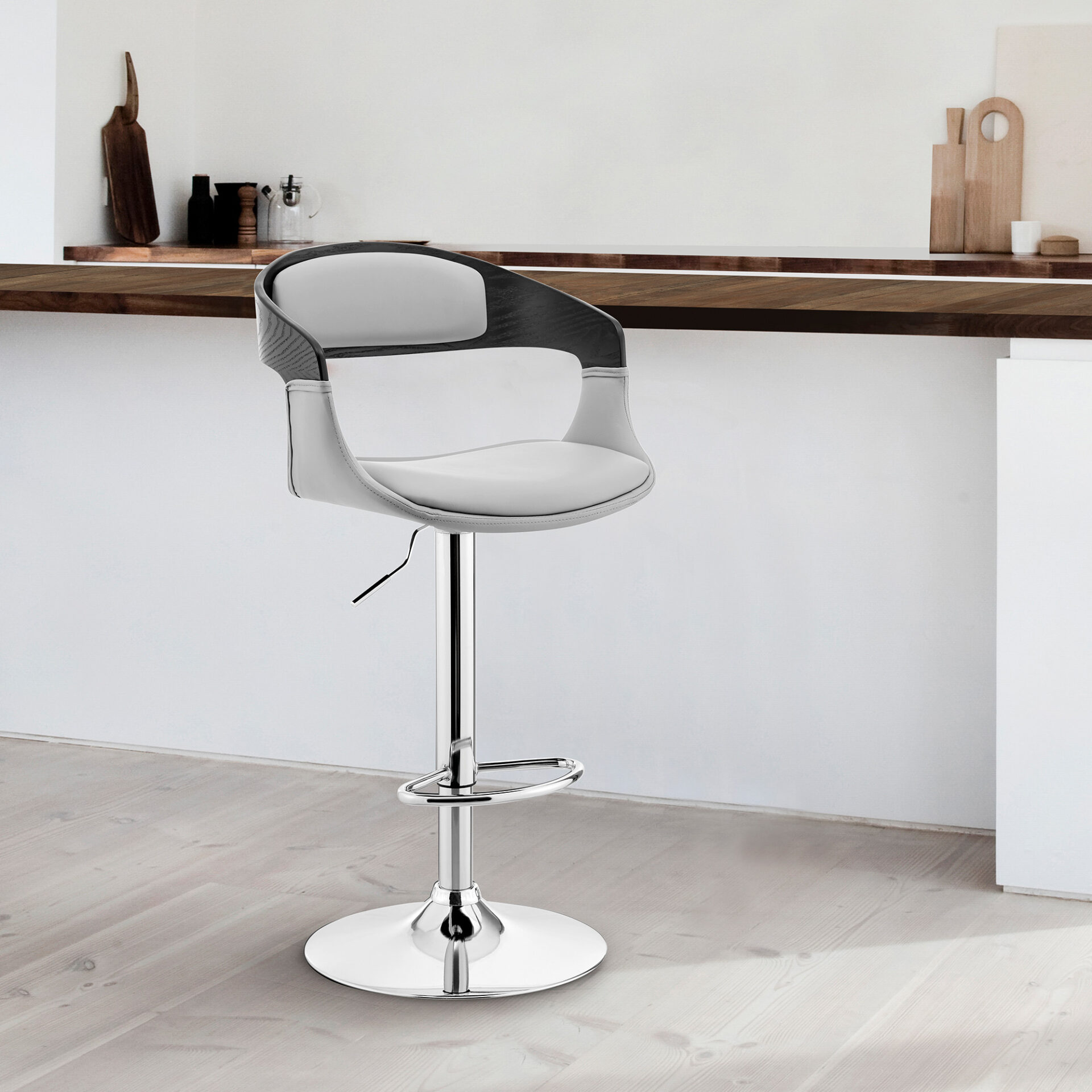 43" Gray and Silver Adjustable Swivel Bar Stool with Footrest 9 43" Gray and Silver Adjustable Swivel Bar Stool with Footrest - Image 9