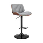 24” Adjustable Gray Faux Leather and Black Steel Bar Stool