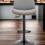 24” Adjustable Gray Faux Leather and Black Steel Bar Stool
