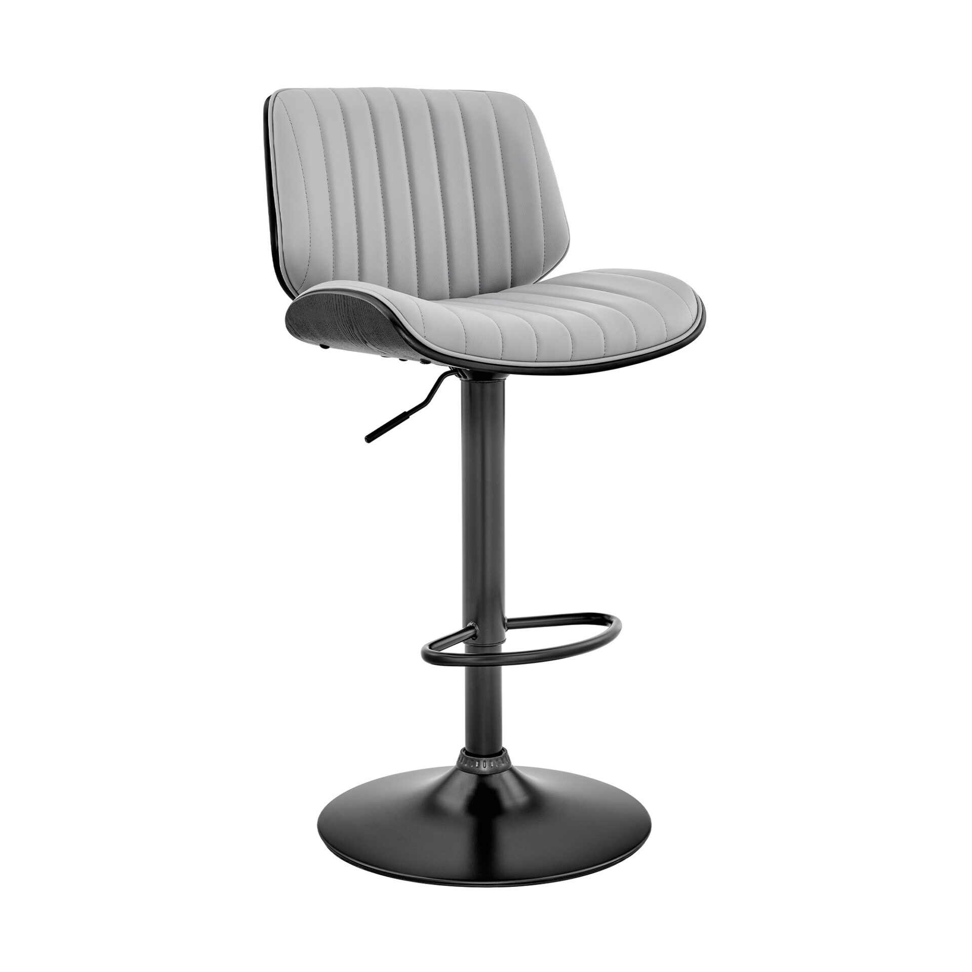 24 Inch Gray Adjustable Swivel Bar Stool With Faux Leather 3 24 Inch Gray Adjustable Swivel Bar Stool With Faux Leather - Image 3