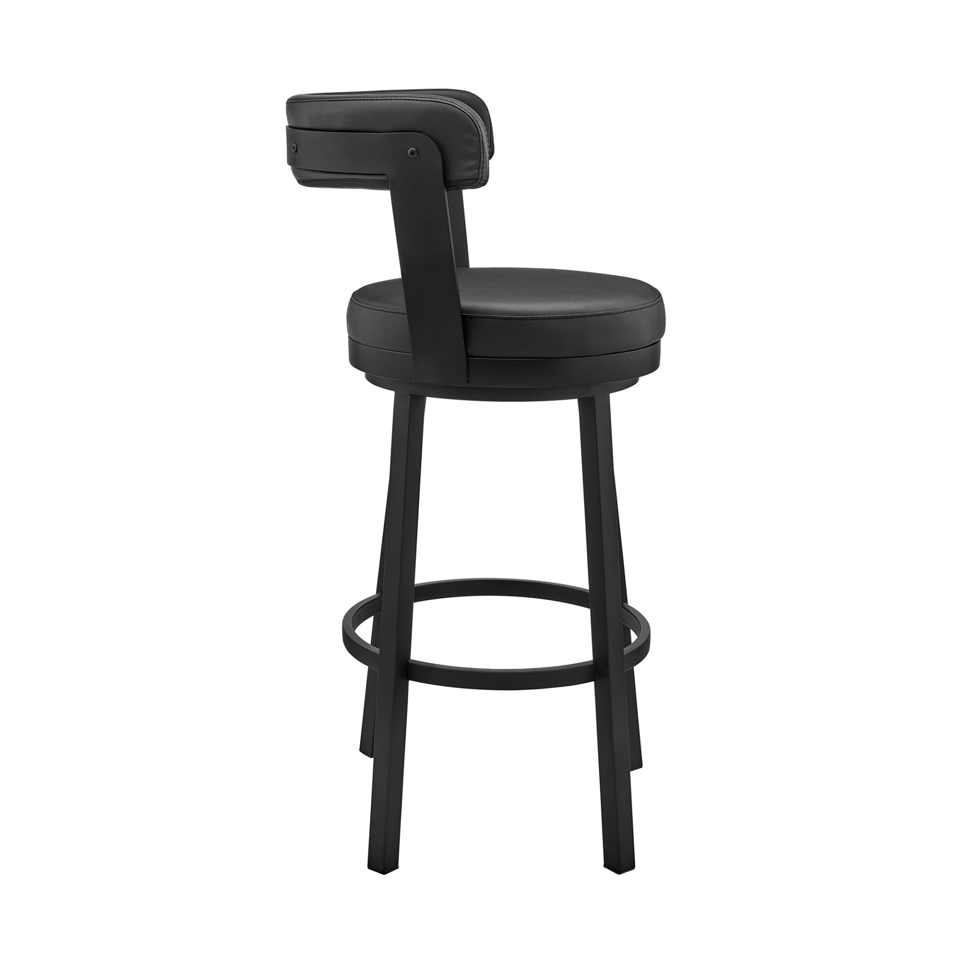30-Inch Black Faux Leather Swivel Bar Stool With Low Back 4 30-Inch Black Faux Leather Swivel Bar Stool With Low Back - Image 4