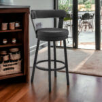 30-Inch Black Faux Leather Swivel Bar Stool With Low Back 10 30-Inch Black Faux Leather Swivel Bar Stool With Low Back