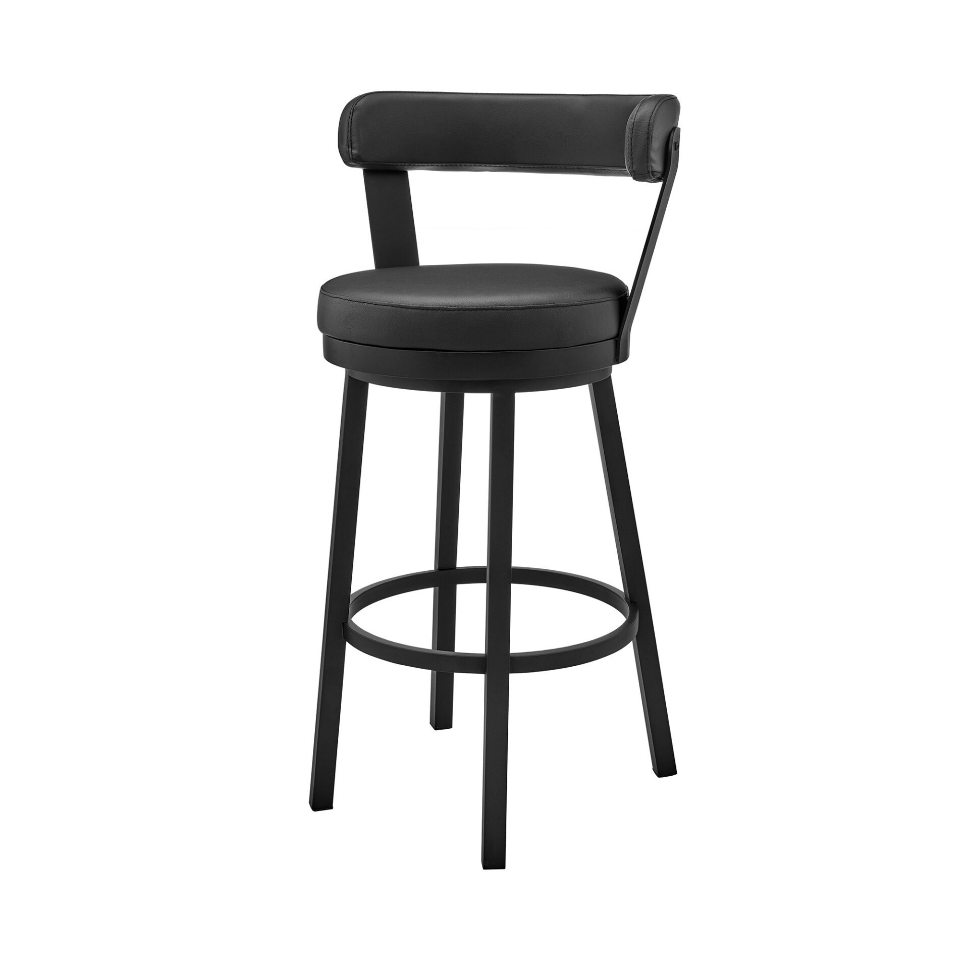 30-Inch Black Faux Leather Swivel Bar Stool With Low Back 7 30-Inch Black Faux Leather Swivel Bar Stool With Low Back - Image 7