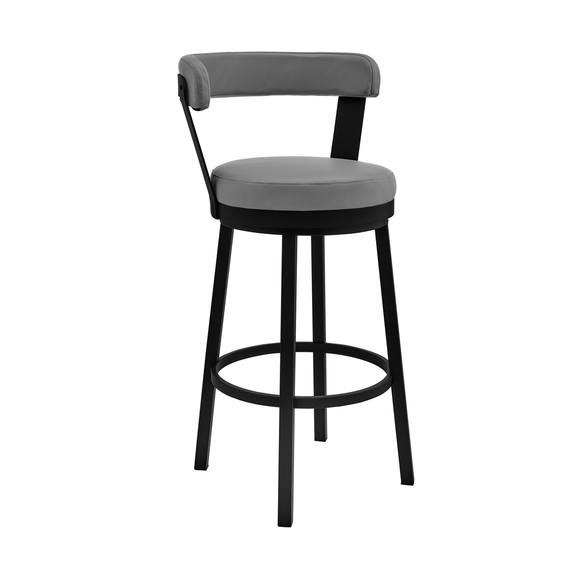 30 Inch Gray Faux Leather Swivel Bar Stool With Black Finish 1 30 Inch Gray Faux Leather Swivel Bar Stool With Black Finish