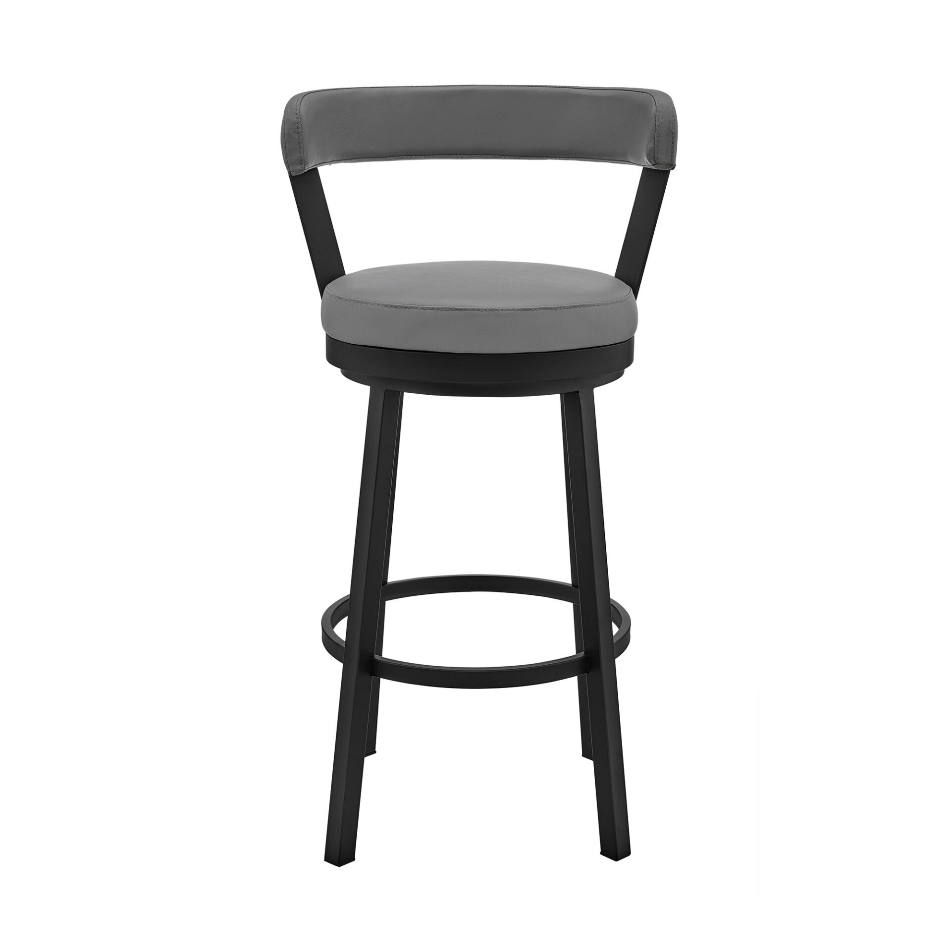 30 Inch Gray Faux Leather Swivel Bar Stool With Black Finish 2 30 Inch Gray Faux Leather Swivel Bar Stool With Black Finish - Image 2