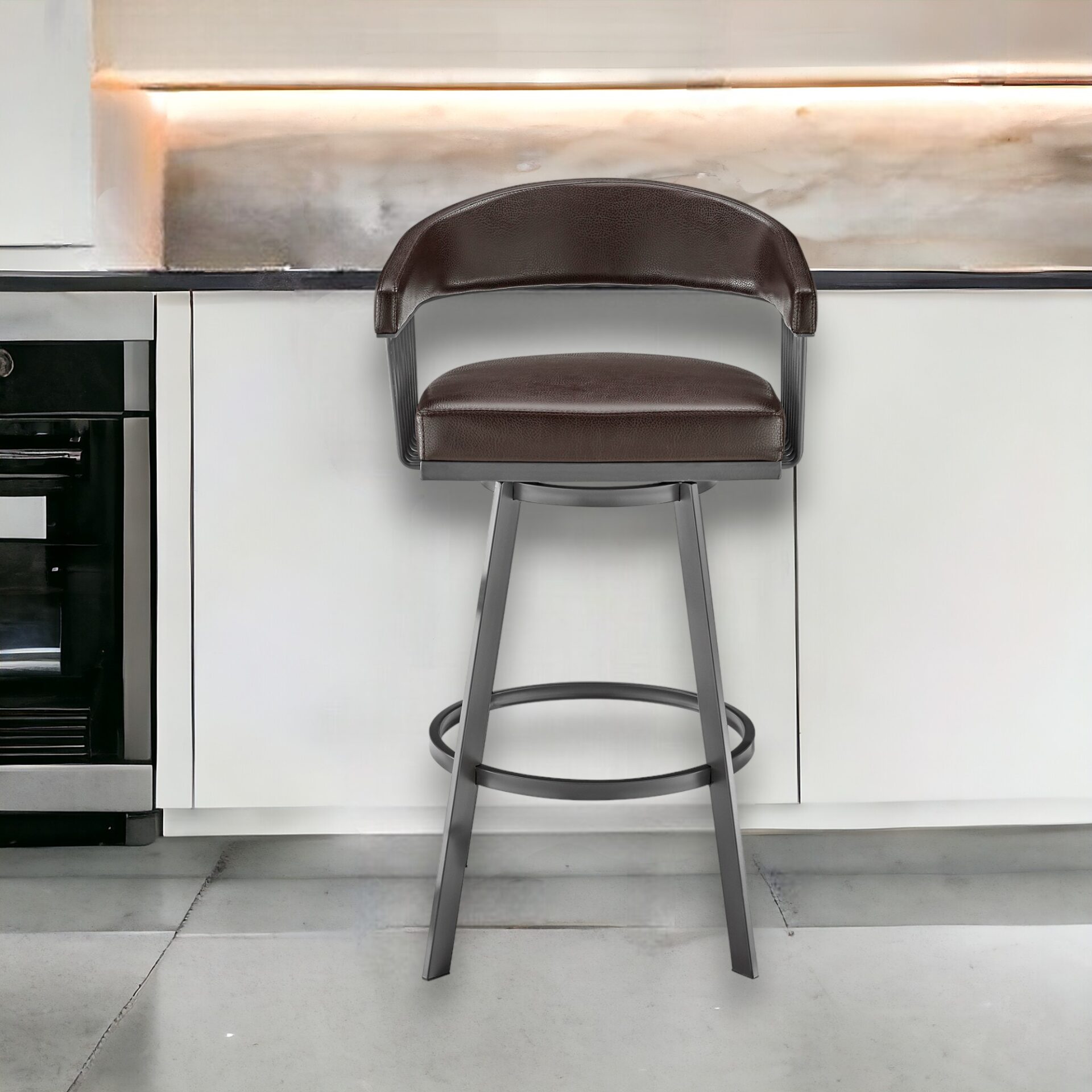 25-Inch Chocolate and Gray Swivel Low Back Bar Stool 2 25-Inch Chocolate and Gray Swivel Low Back Bar Stool - Image 2
