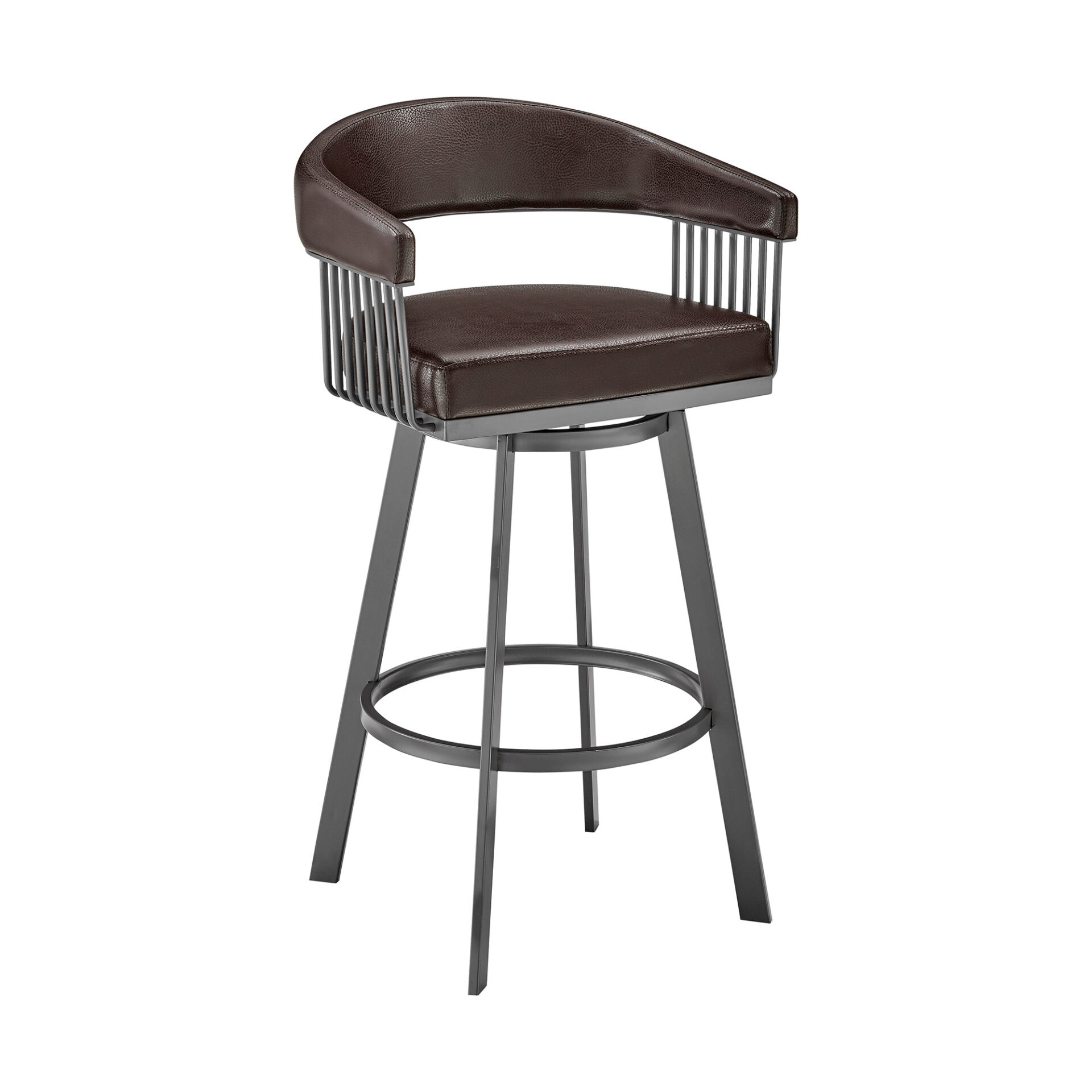 30 Inch Brown Faux Leather Swivel Bar Stool With Back 1 30 Inch Brown Faux Leather Swivel Bar Stool With Back