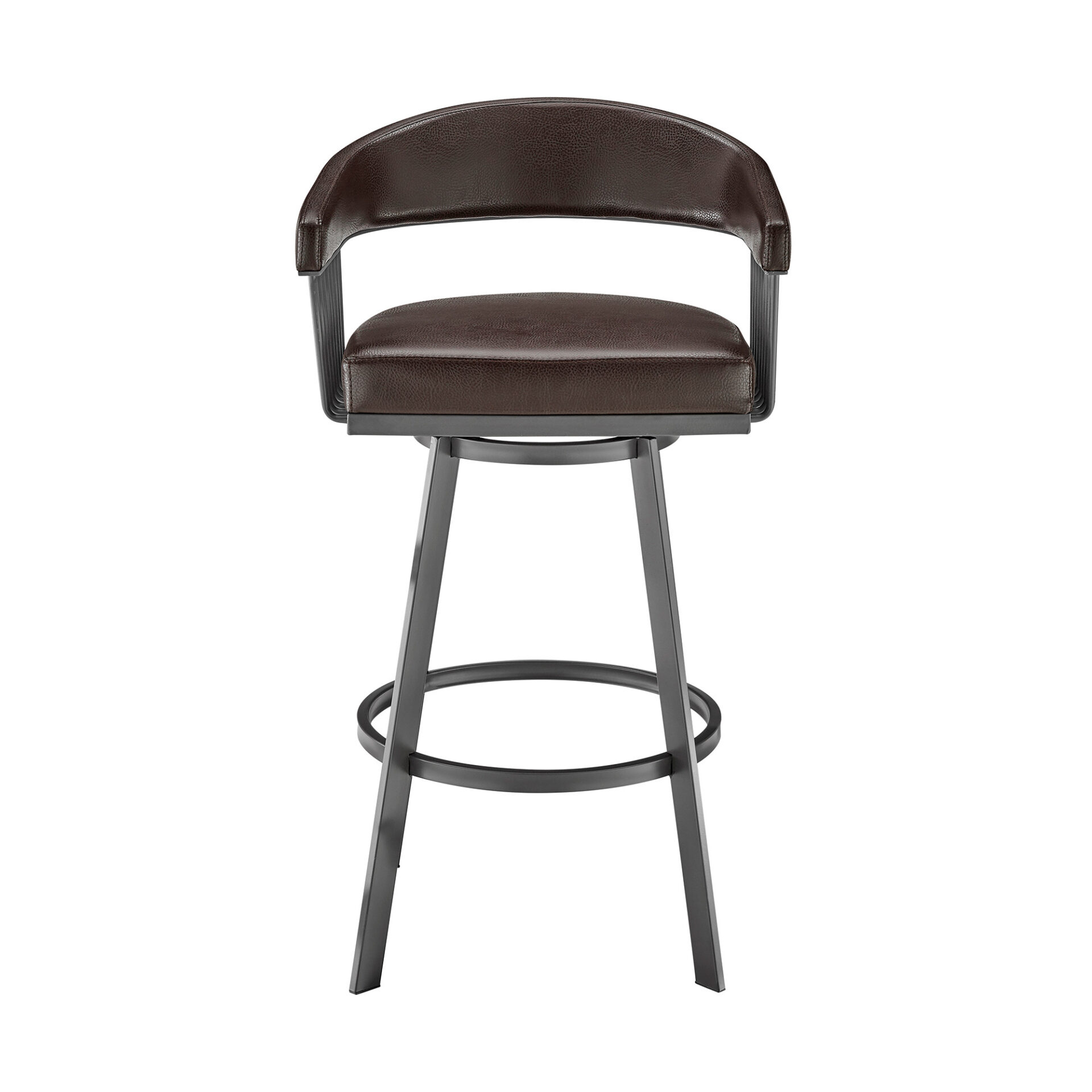 30 Inch Brown Faux Leather Swivel Bar Stool With Back 2 30 Inch Brown Faux Leather Swivel Bar Stool With Back - Image 2