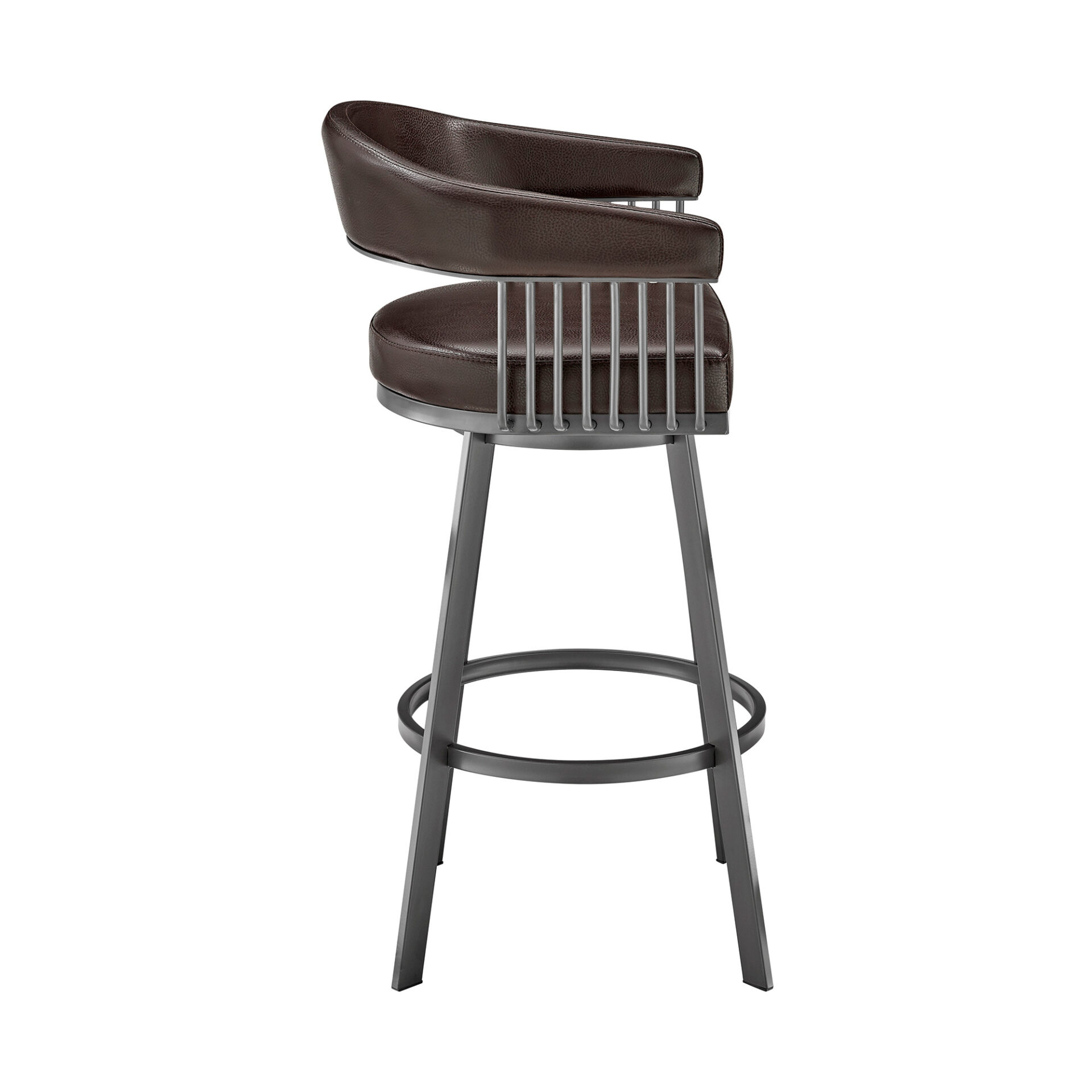 30 Inch Brown Faux Leather Swivel Bar Stool With Back 3 30 Inch Brown Faux Leather Swivel Bar Stool With Back - Image 3