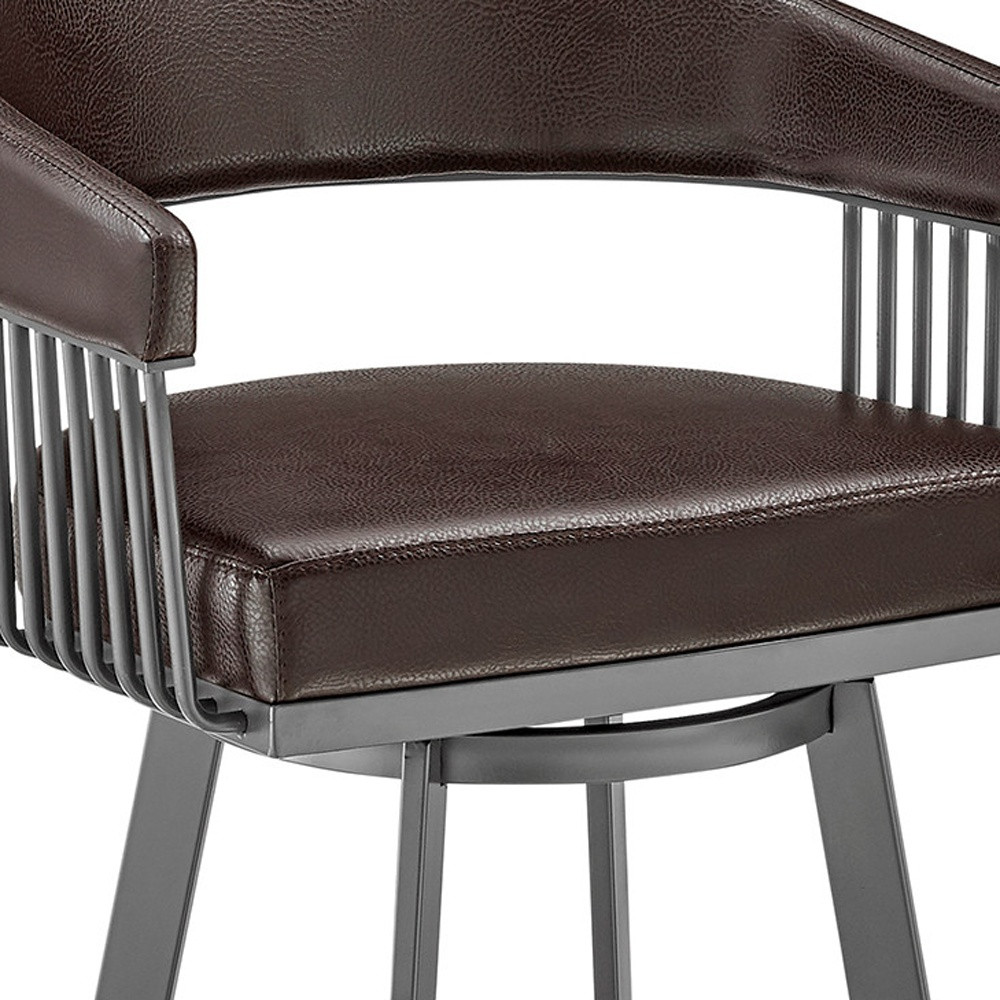 30 Inch Brown Faux Leather Swivel Bar Stool With Back 8 30 Inch Brown Faux Leather Swivel Bar Stool With Back - Image 8