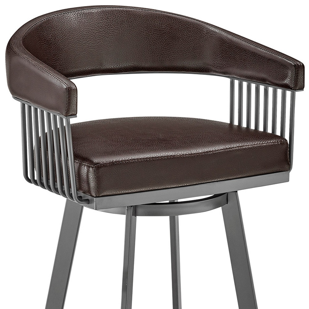 30 Inch Brown Faux Leather Swivel Bar Stool With Back 9 30 Inch Brown Faux Leather Swivel Bar Stool With Back - Image 9