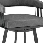 26 Inch Gray Faux Leather Black Swivel Counter Height Bar Stool