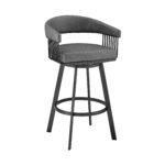 30 Inch Gray Faux Leather Black Swivel Bar Stool