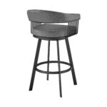 30 Inch Gray Faux Leather Black Swivel Bar Stool