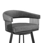 30 Inch Gray Faux Leather Black Swivel Bar Stool