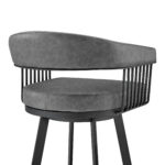 30 Inch Gray Faux Leather Black Swivel Bar Stool