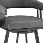 30 Inch Gray Faux Leather Black Swivel Bar Stool