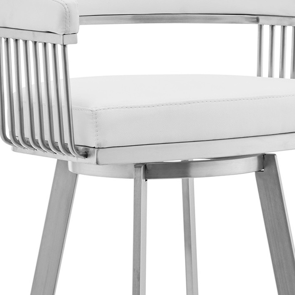 26 Inch White Faux Leather Swivel Bar Stool With Back 8 26 Inch White Faux Leather Swivel Bar Stool With Back - Image 8