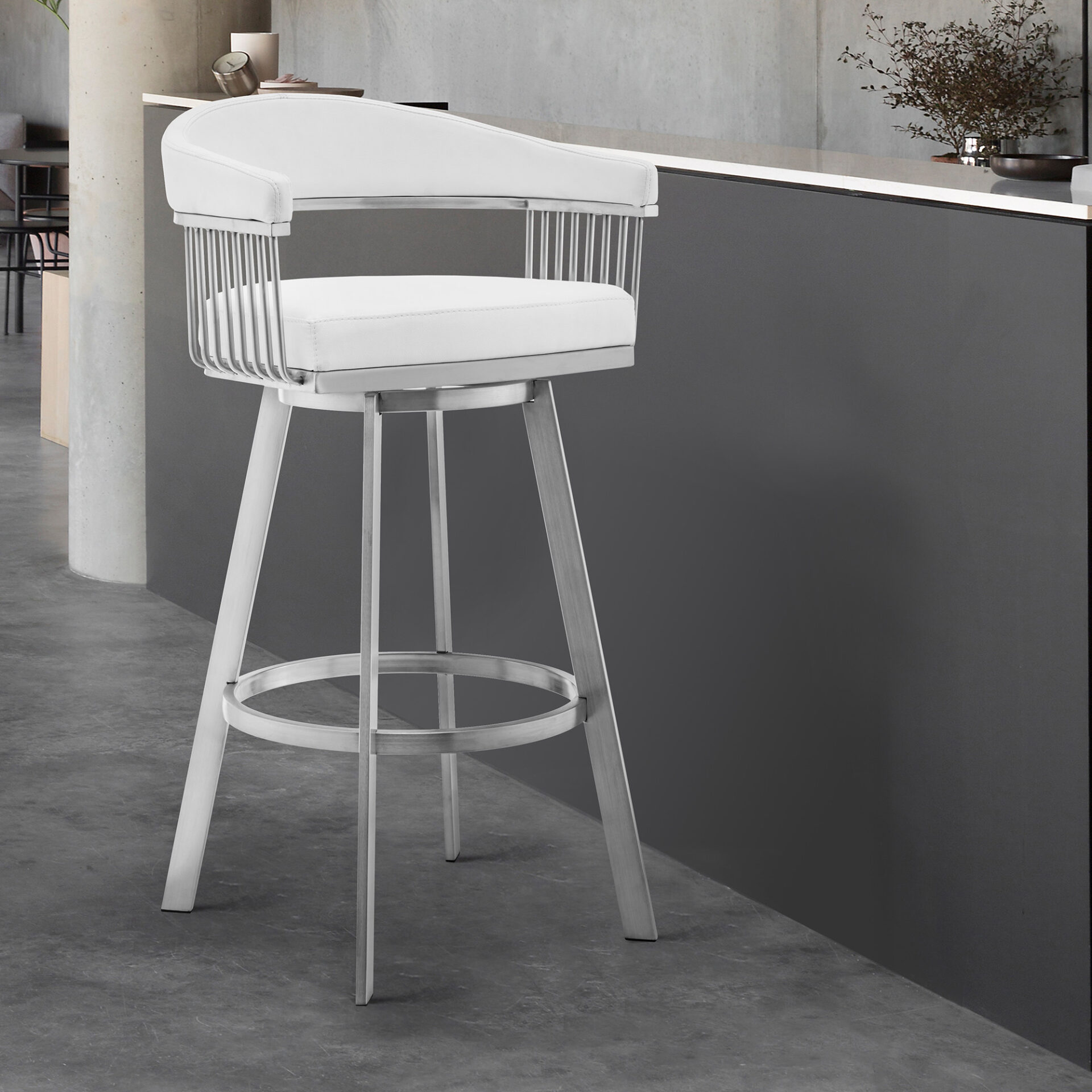 30 Inch White Faux Leather Silver Swivel Bar Stool 9 30 Inch White Faux Leather Silver Swivel Bar Stool - Image 9