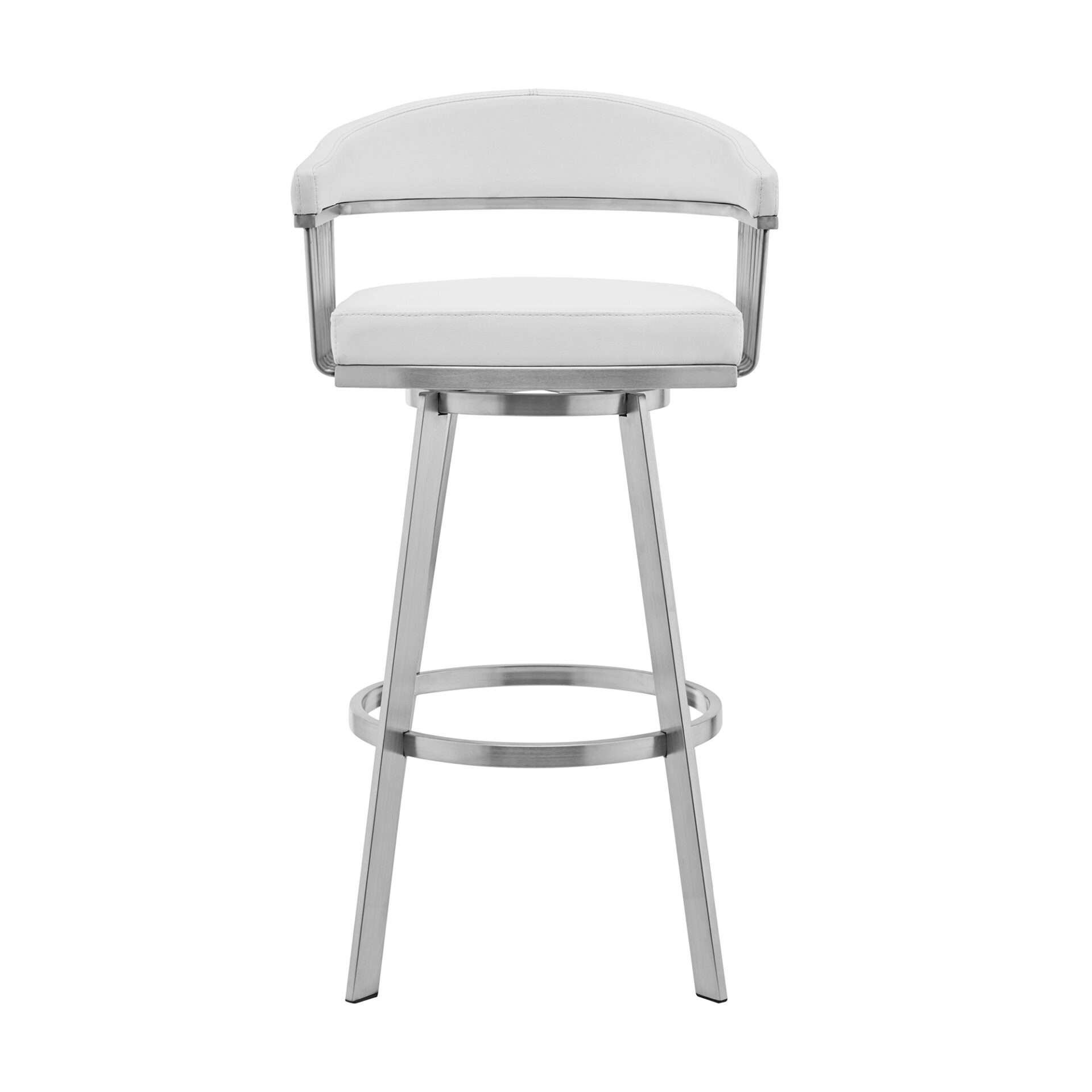 30 Inch White Faux Leather Silver Swivel Bar Stool 2 30 Inch White Faux Leather Silver Swivel Bar Stool - Image 2