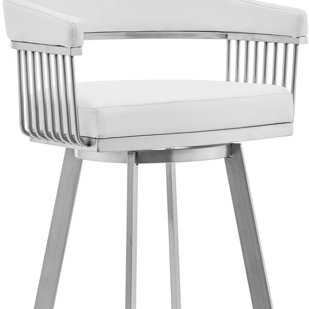 30 Inch White Faux Leather Silver Swivel Bar Stool 8 30 Inch White Faux Leather Silver Swivel Bar Stool - Image 8