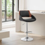 43 Inch Black and Silver Adjustable Swivel Bar Stool