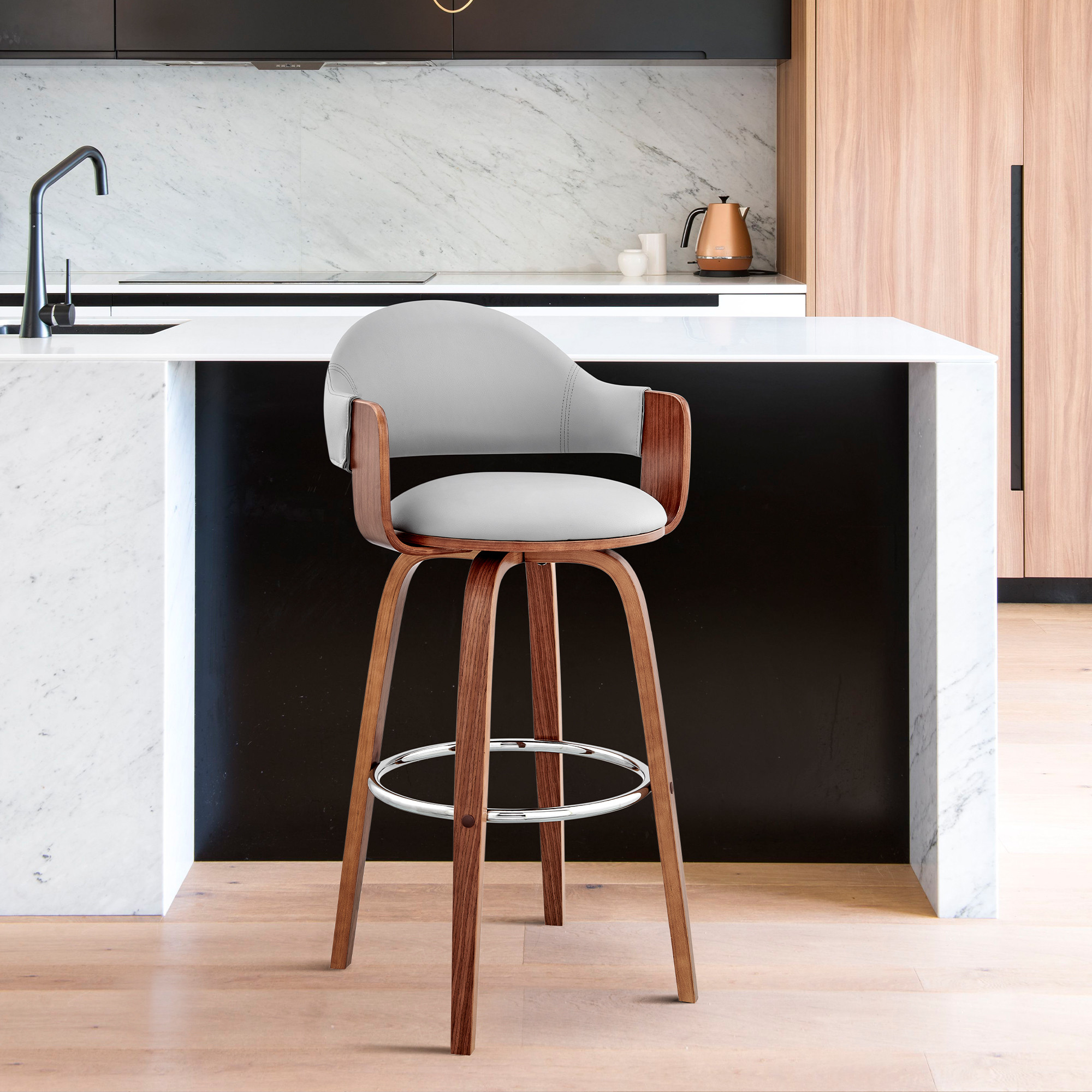 26" Gray and Walnut Swivel Counter Height Bar Stool 8 26" Gray and Walnut Swivel Counter Height Bar Stool - Image 8