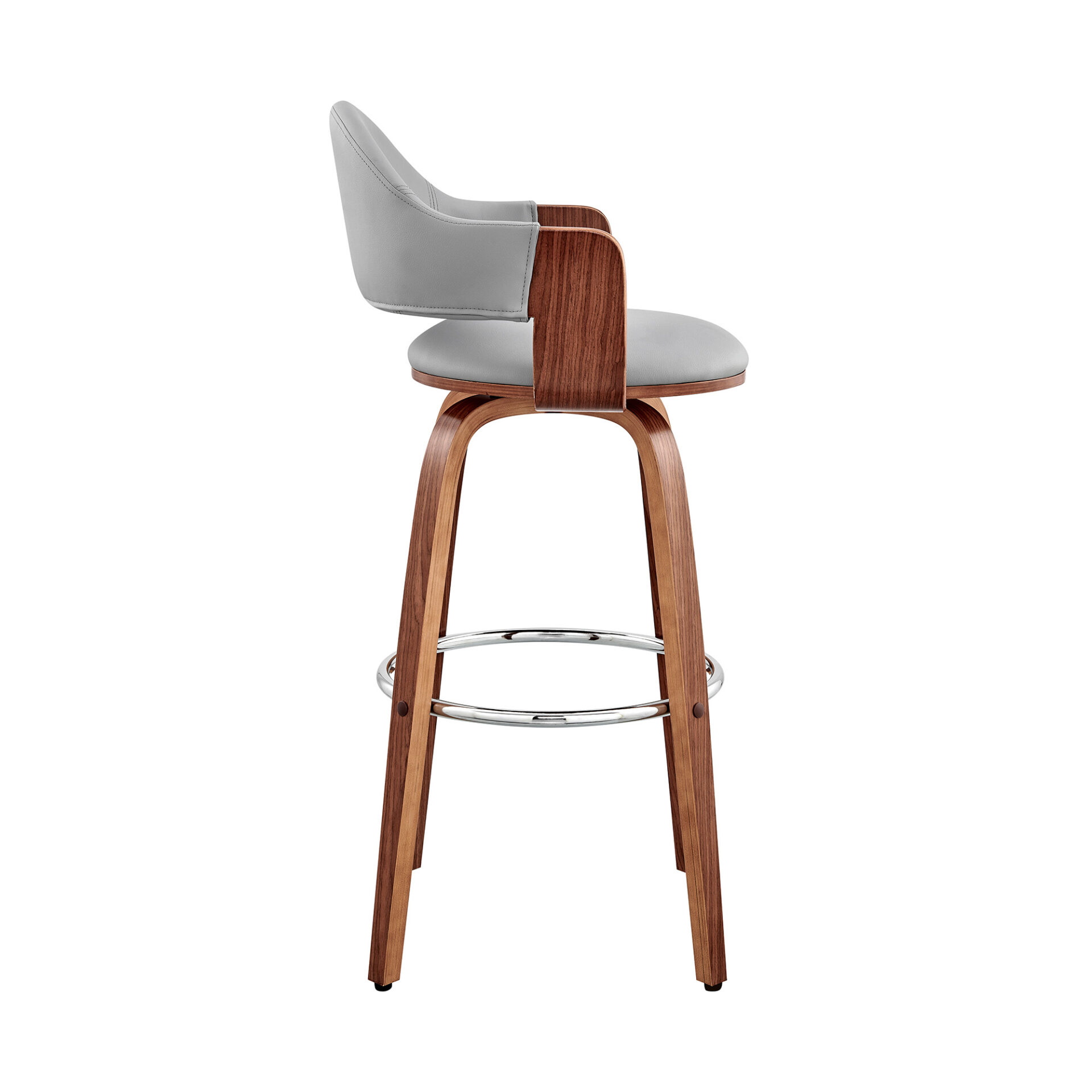 30 Inch Gray and Brown Swivel Bar Stool with Walnut Wood 2 30 Inch Gray and Brown Swivel Bar Stool with Walnut Wood - Image 2